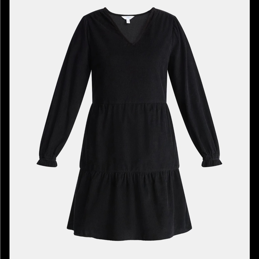 Time and Tru Long Sleeve Black Tiered V-Neck Dress